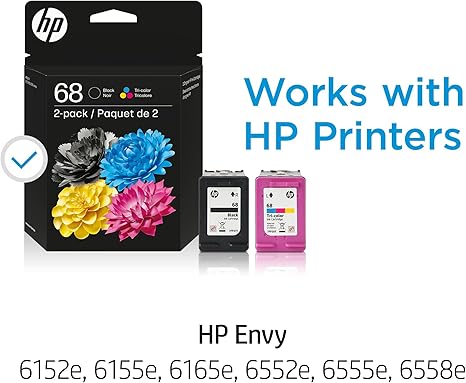ink3 HP 68 Black/Tri-Color Ink Cartridges (2-Pack) | Works Envy 6100e, 6500e Series | Eligible for Instant Ink